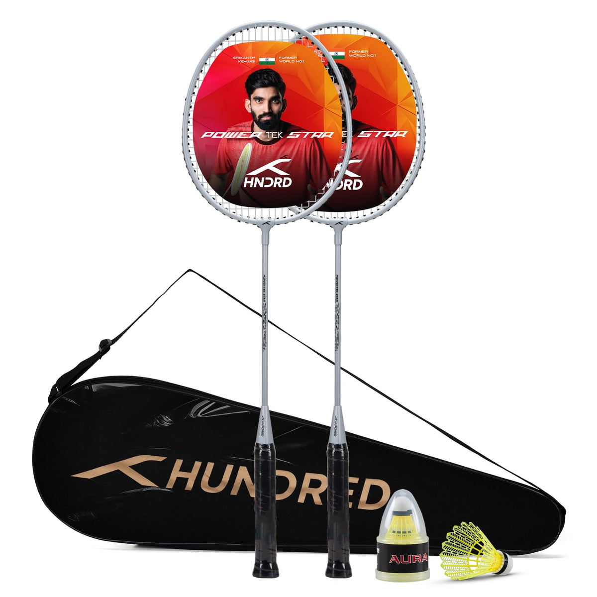 Hundred Powertek Star Badminton Racket With Shuttle Cock (Set of 2)
