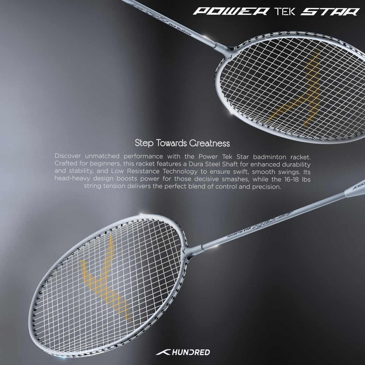 Hundred Powertek Star Badminton Racket With Shuttle Cock (Set of 2)