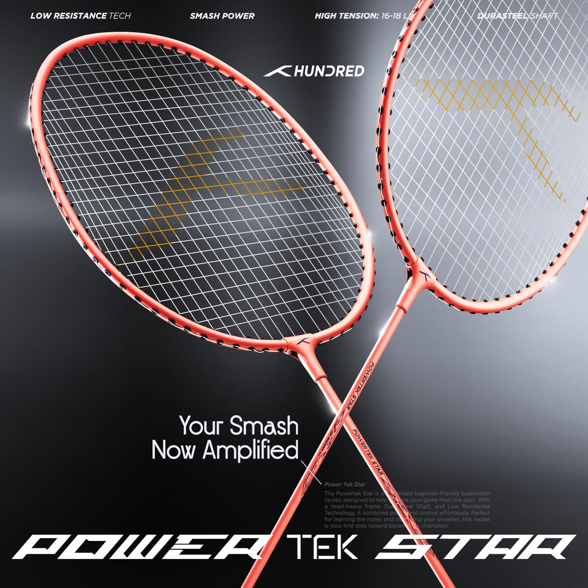 Hundred Powertek Star Badminton Racket With Shuttle Cock (Set of 2)