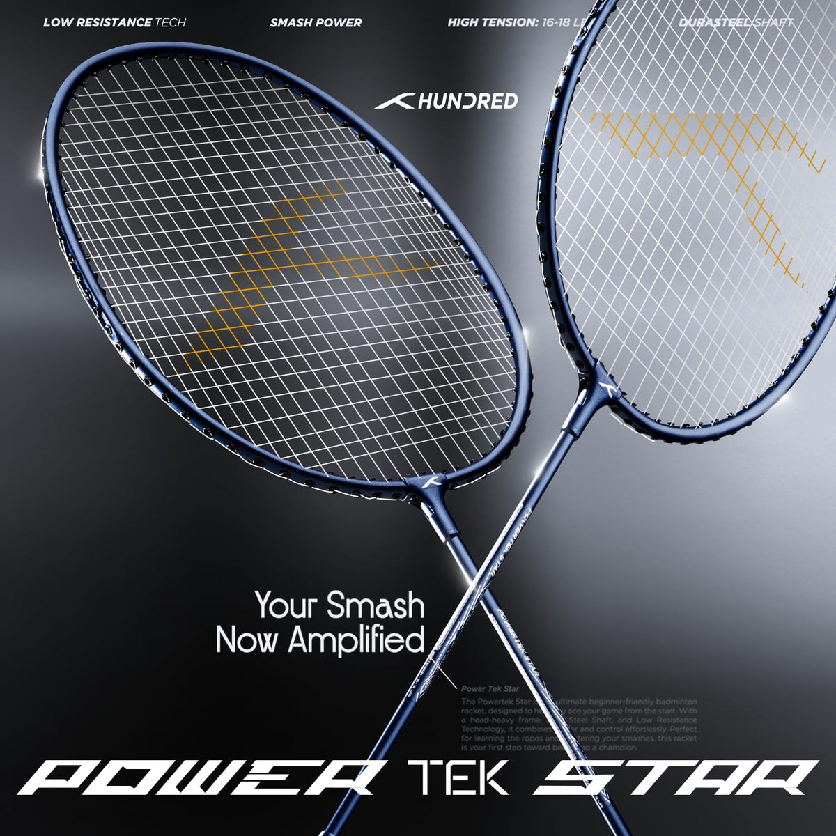 Hundred Powertek Star Badminton Racket With Shuttle Cock (Set of 2)