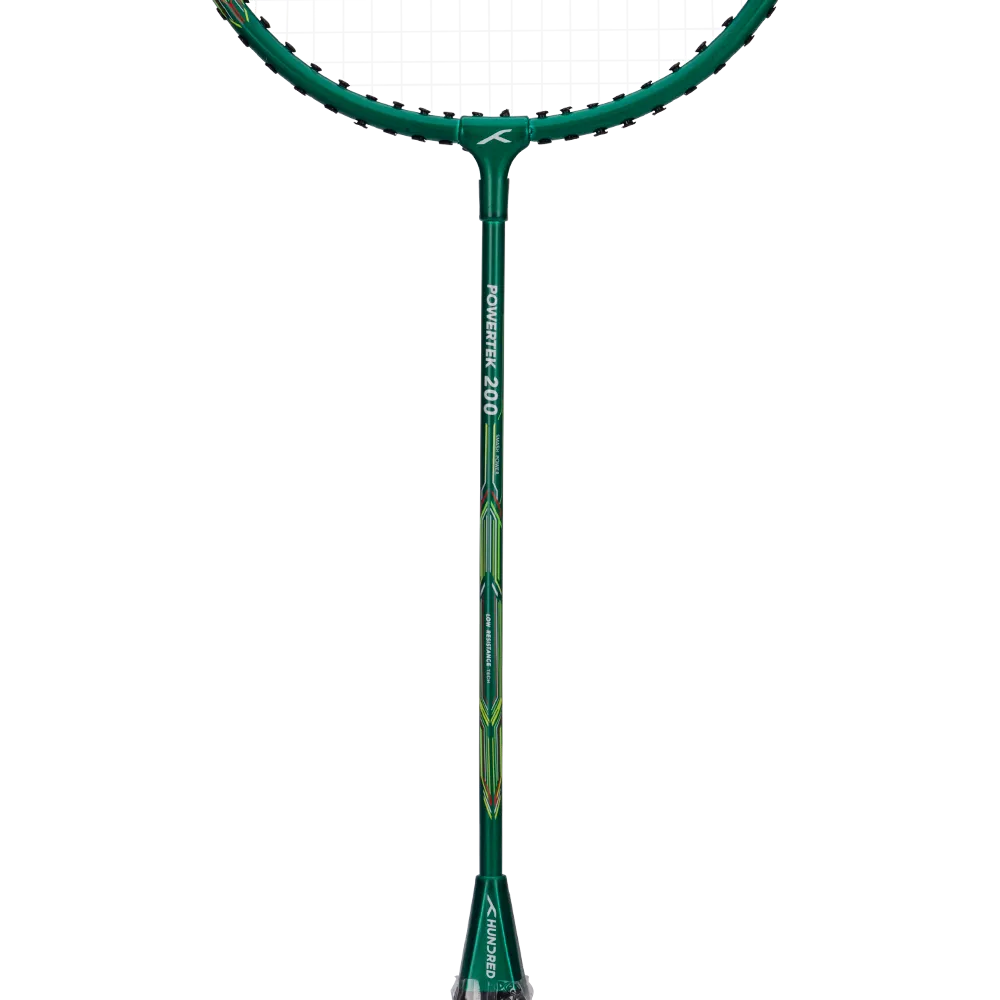 Hundred Powertek 200 badminton racket designed for quick swing control.