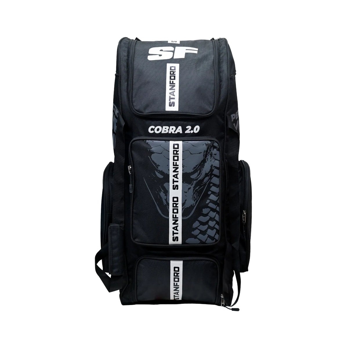 SF Cobra Kit Bag with Wheel – Durable and spacious cricket bag in black and red design with strong handles and smooth-rolling wheels.
