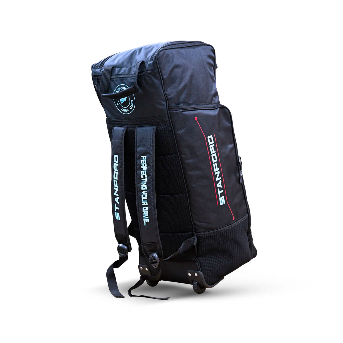 SF Prestige cricket kit bag with durable wheels and spacious compartments for easy transport and storage of cricket gear.