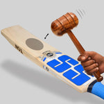 SS Custom English Willow cricket bat displayed on a cricket field, showcasing its fine grain structure and ergonomic handle.