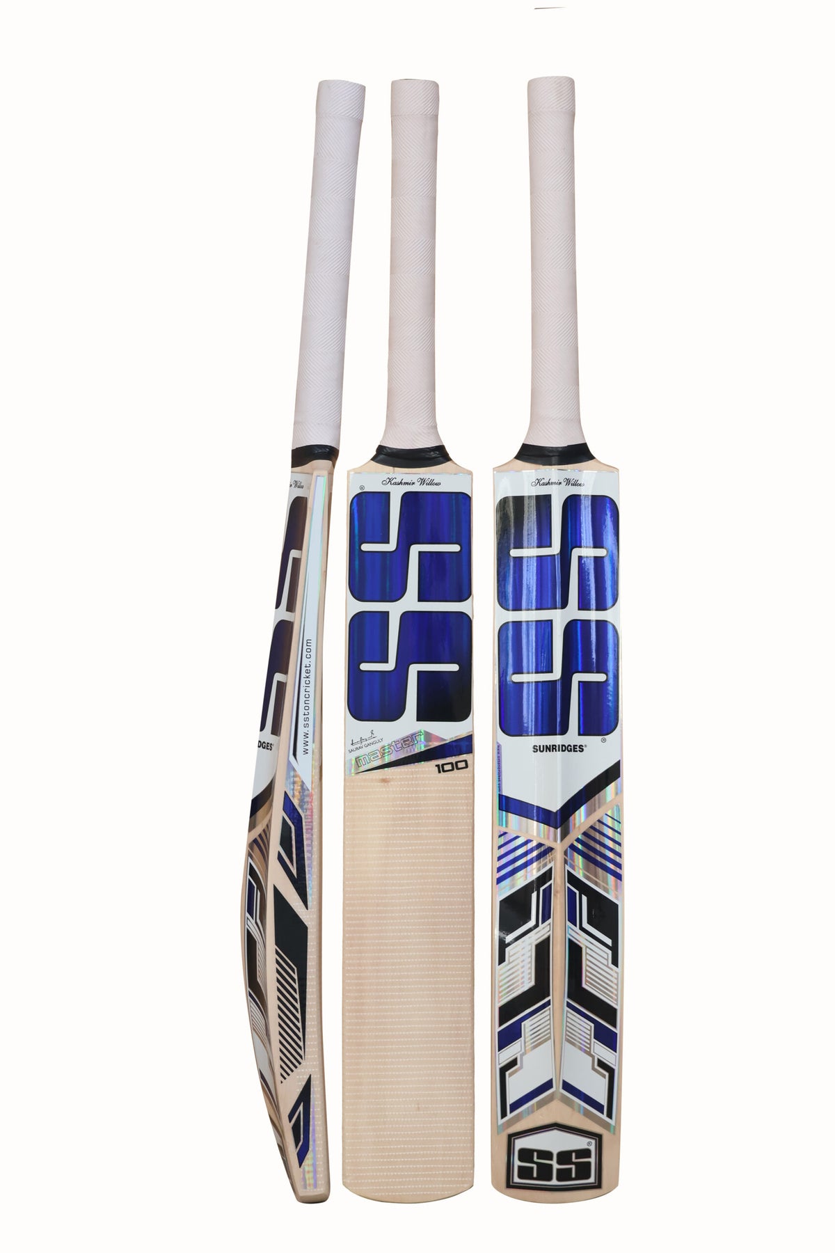 SS Master 100 SH lightweight Kashmir willow cricket bat with premium handle and sleek blade design.