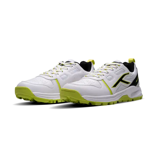 Close-up of Hundred Hyperturf cricket shoes featuring durable sole grip and sleek athletic design.
