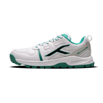 Close-up of Hundred Hyperturf cricket shoes featuring durable sole grip and sleek athletic design.