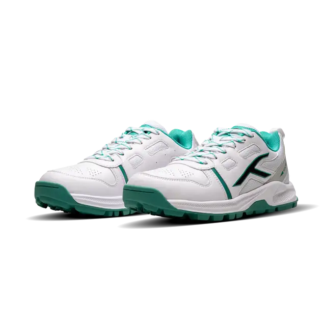 Close-up of Hundred Hyperturf cricket shoes featuring durable sole grip and sleek athletic design.