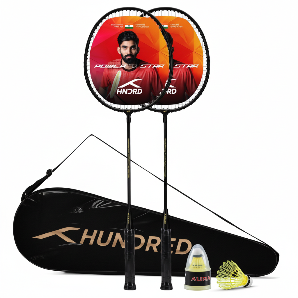 Hundred Powertek Star Badminton Racket With Shuttle Cock (Set of 2)