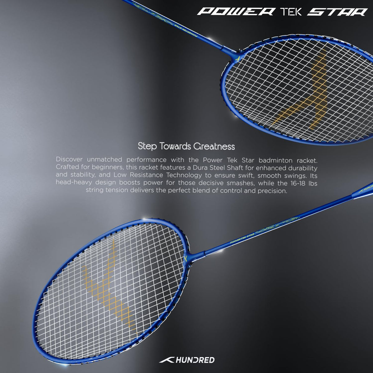 Hundred Powertek Star Badminton Racket With Shuttle Cock (Set of 2)