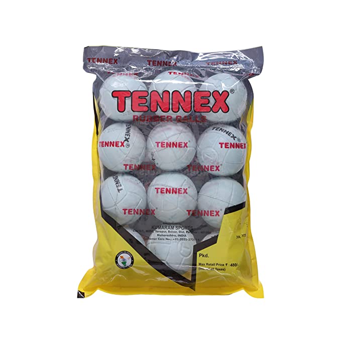 Tennex Cricket Rubber Ball White Colour (Pack of 12)