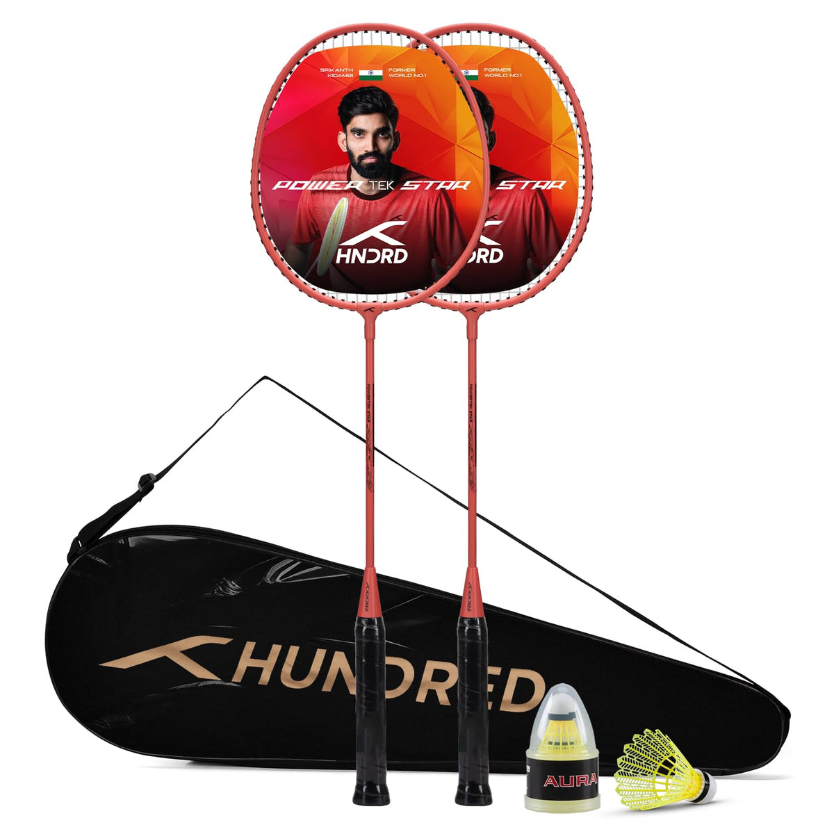 Hundred Powertek Star Badminton Racket With Shuttle Cock (Set of 2)