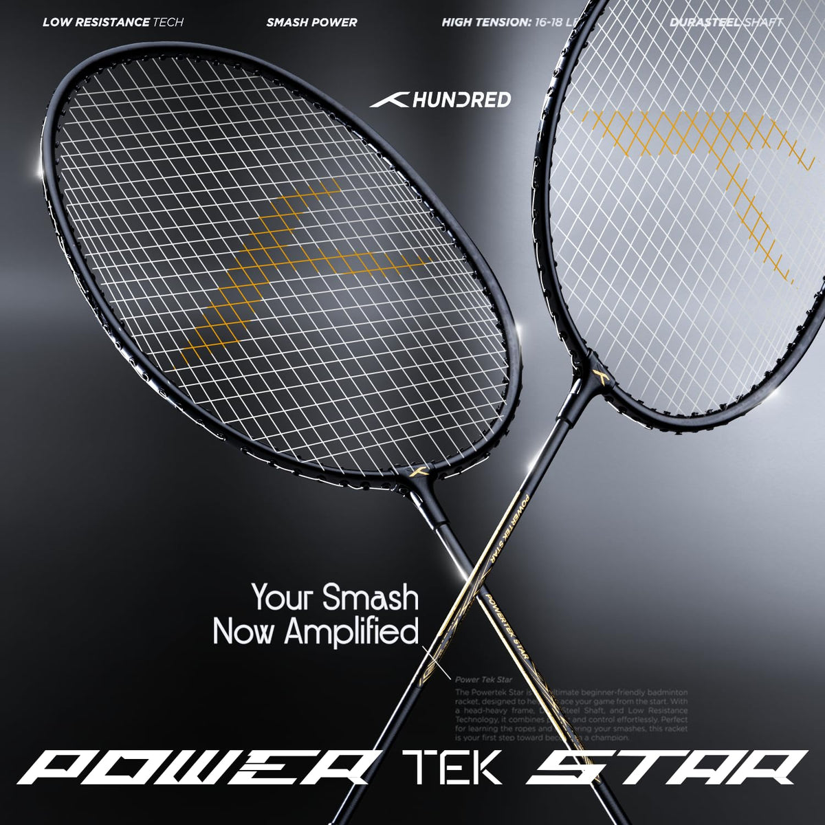 Hundred Powertek Star Badminton Racket With Shuttle Cock (Set of 2)