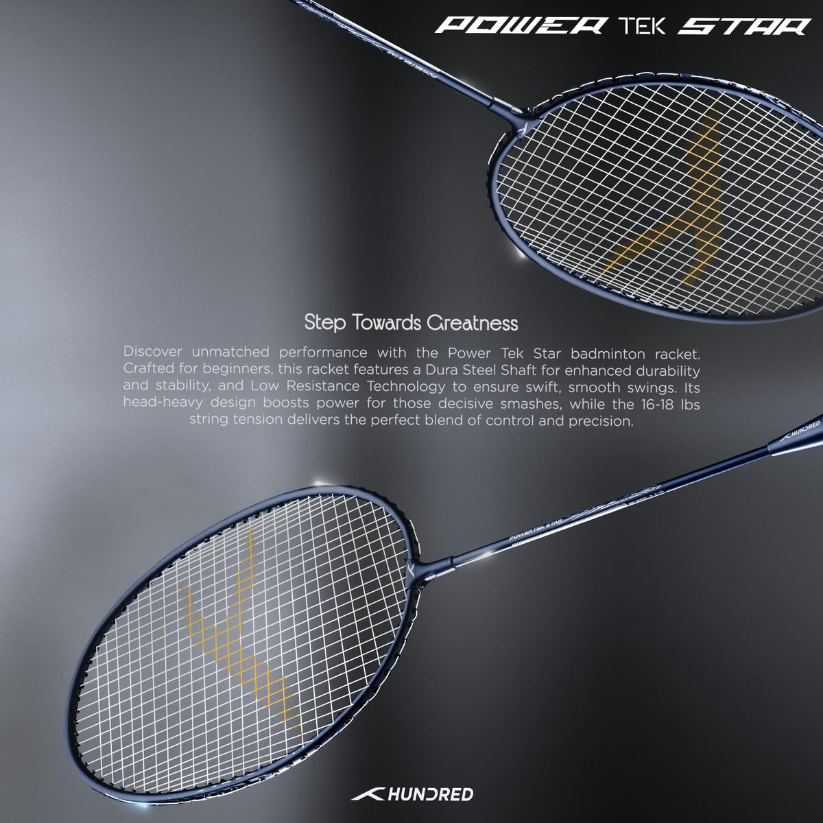Hundred Powertek Star Badminton Racket With Shuttle Cock (Set of 2)