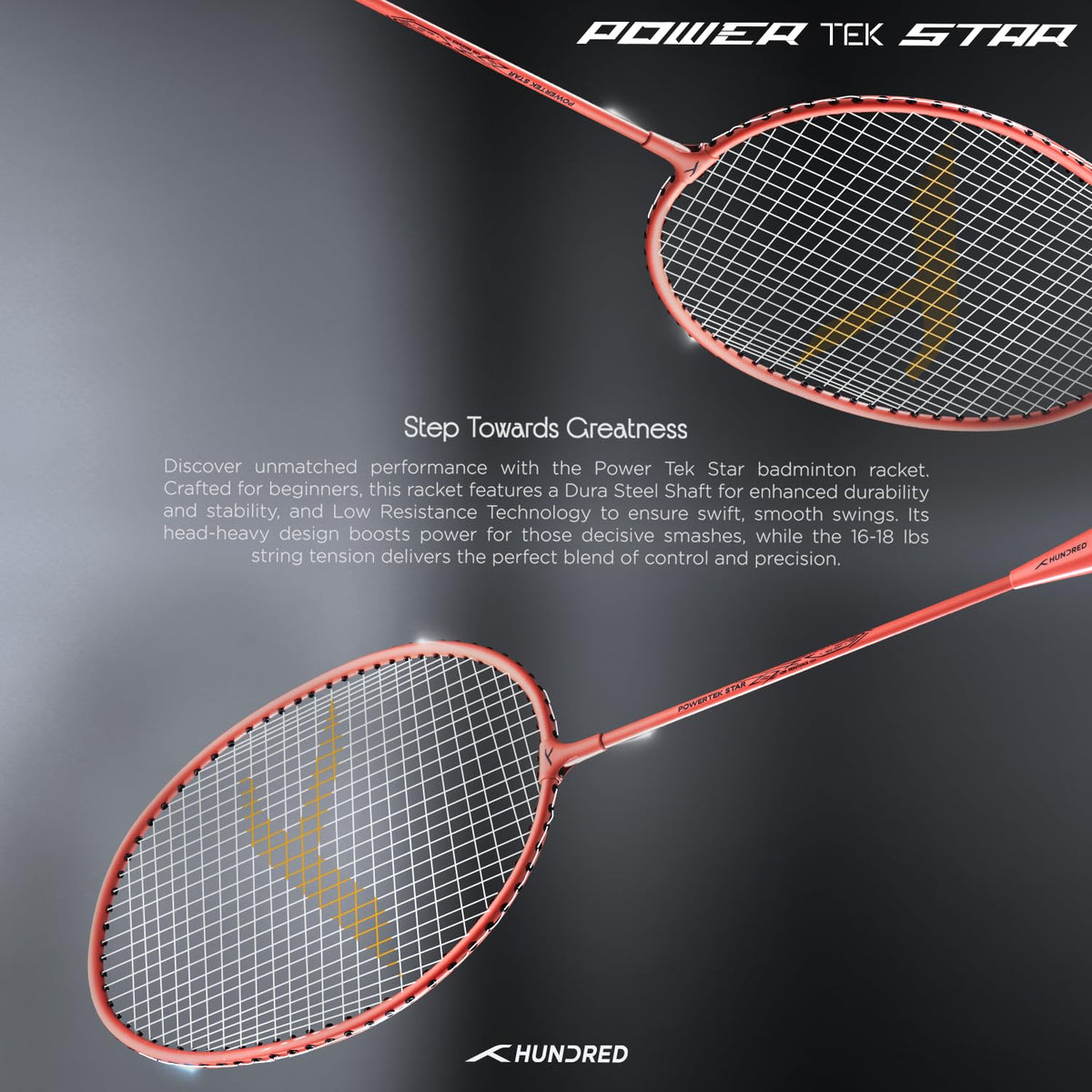 Hundred Powertek Star Badminton Racket With Shuttle Cock (Set of 2)
