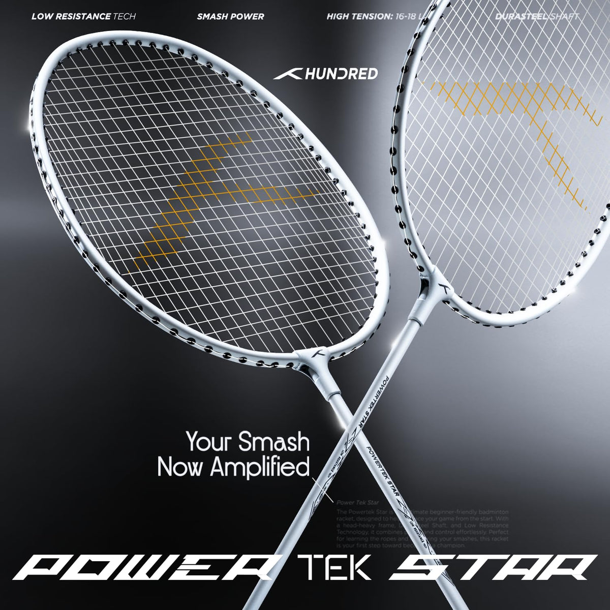 Hundred Powertek Star Badminton Racket With Shuttle Cock (Set of 2)