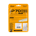 Hundred-JP 70 badminton string fitted on a racket, showcasing high tension and durable quality.