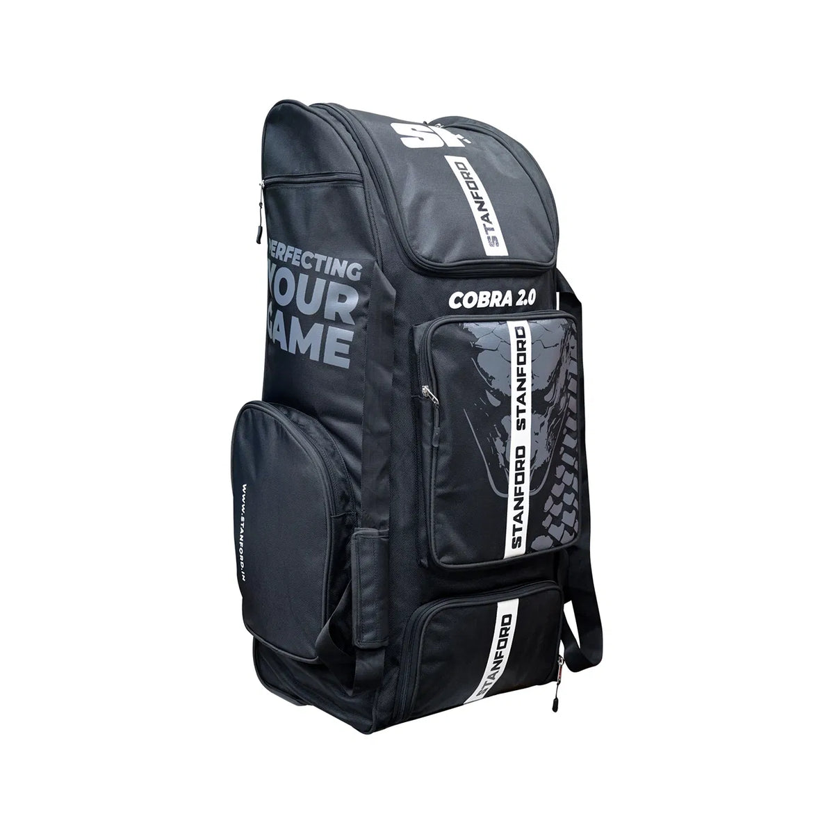 SF Cobra Kit Bag with Wheel – Durable and spacious cricket bag in black and red design with strong handles and smooth-rolling wheels.