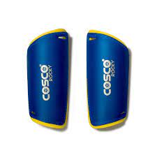Close-up view of Cosco Shin Guard Rocky showcasing its durable outer shell and secure Velcro straps for optimal protection during soccer or football matches.