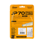 Hundred-JP 70 badminton string fitted on a racket, showcasing high tension and durable quality.