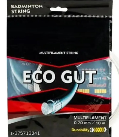 lose-up of Eco Gut Badminton String being installed on a racket, highlighting its eco-friendly design and premium durability.