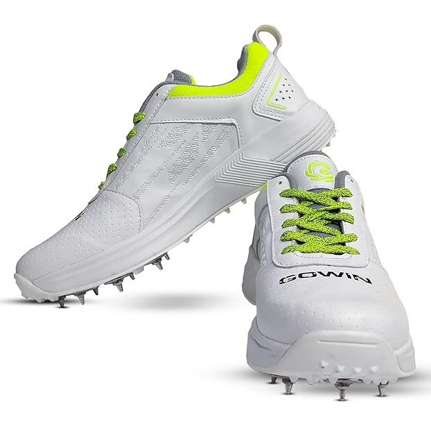Close-up of Gowin Tyro Spike Shoes designed for cricket, featuring high-traction metal spikes and durable material.