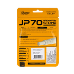 Hundred-JP 70 badminton string fitted on a racket, showcasing high tension and durable quality.