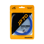 Hundred-JP 70 badminton string fitted on a racket, showcasing high tension and durable quality.