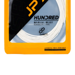 Hundred-JP 70 badminton string fitted on a racket, showcasing high tension and durable quality.