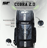 SF Cobra Kit Bag with Wheel – Durable and spacious cricket bag in black and red design with strong handles and smooth-rolling wheels.