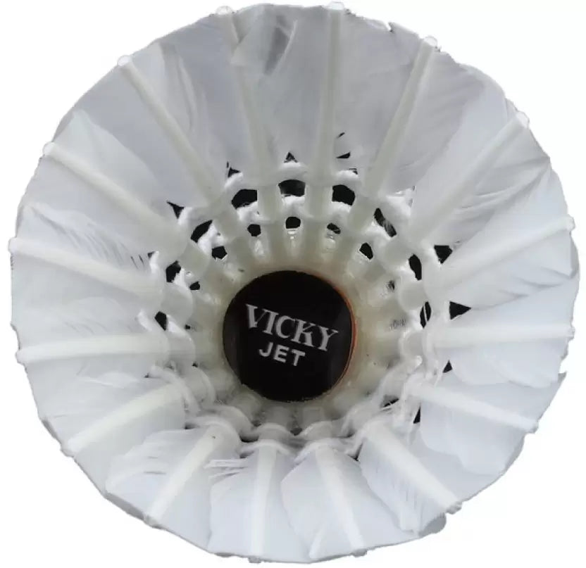 VICKY Jet Shuttlecock Feather Shuttle - White(Medium, 77, Pack of 10)