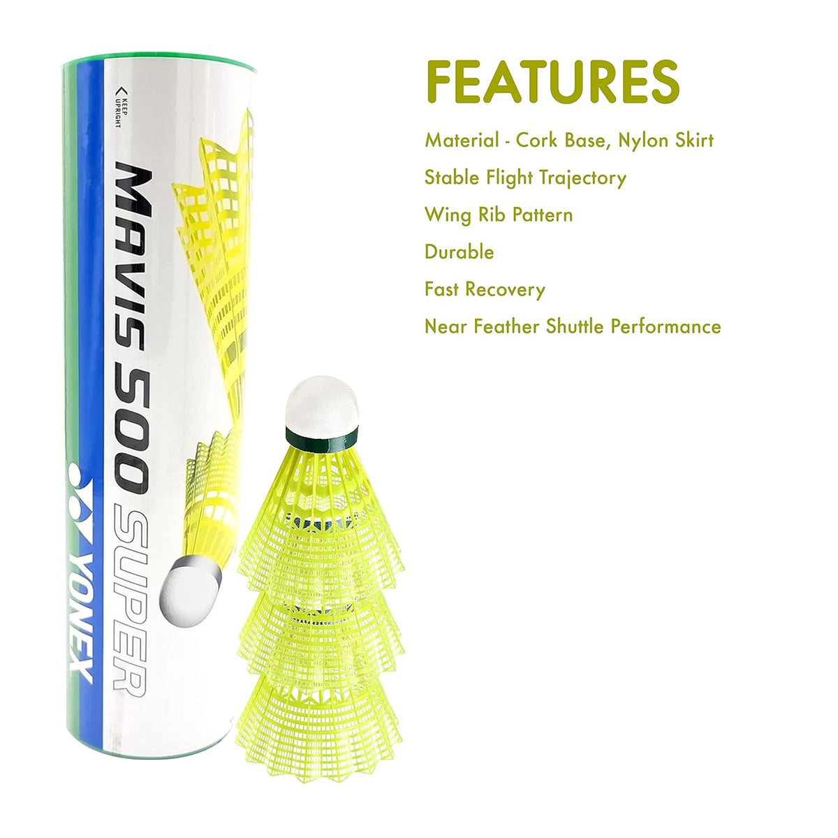 Yonex Mavis 500 Super Nylon Shuttlecock, Yellow (Pack Of 6)