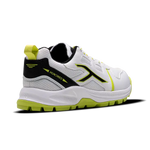 Close-up of Hundred Hyperturf cricket shoes featuring durable sole grip and sleek athletic design.
