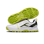 Close-up of Hundred Hyperturf cricket shoes featuring durable sole grip and sleek athletic design.