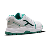 Close-up of Hundred Hyperturf cricket shoes featuring durable sole grip and sleek athletic design.