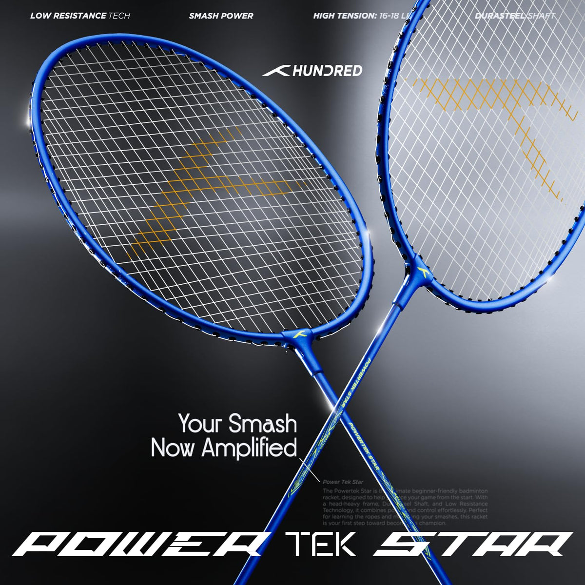 Hundred Powertek Star Badminton Racket With Shuttle Cock (Set of 2)